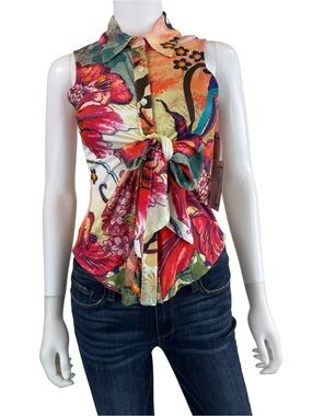 IQ Paris Floral Abstract Sleeveless Top Size M L0949